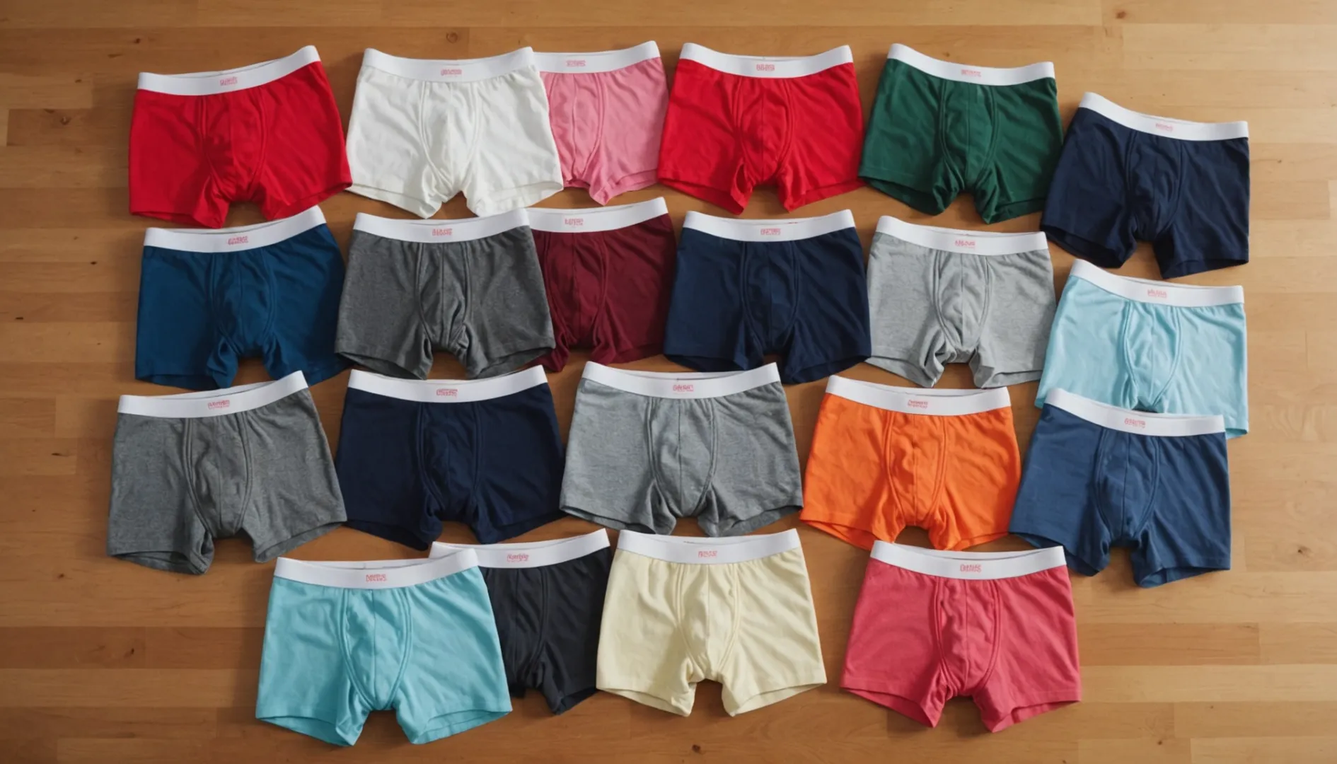 A variety of women's boxer briefs displayed neatly.