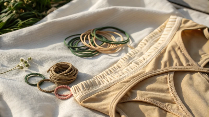 Close-up of biodegradable elastics in eco-friendly underwear