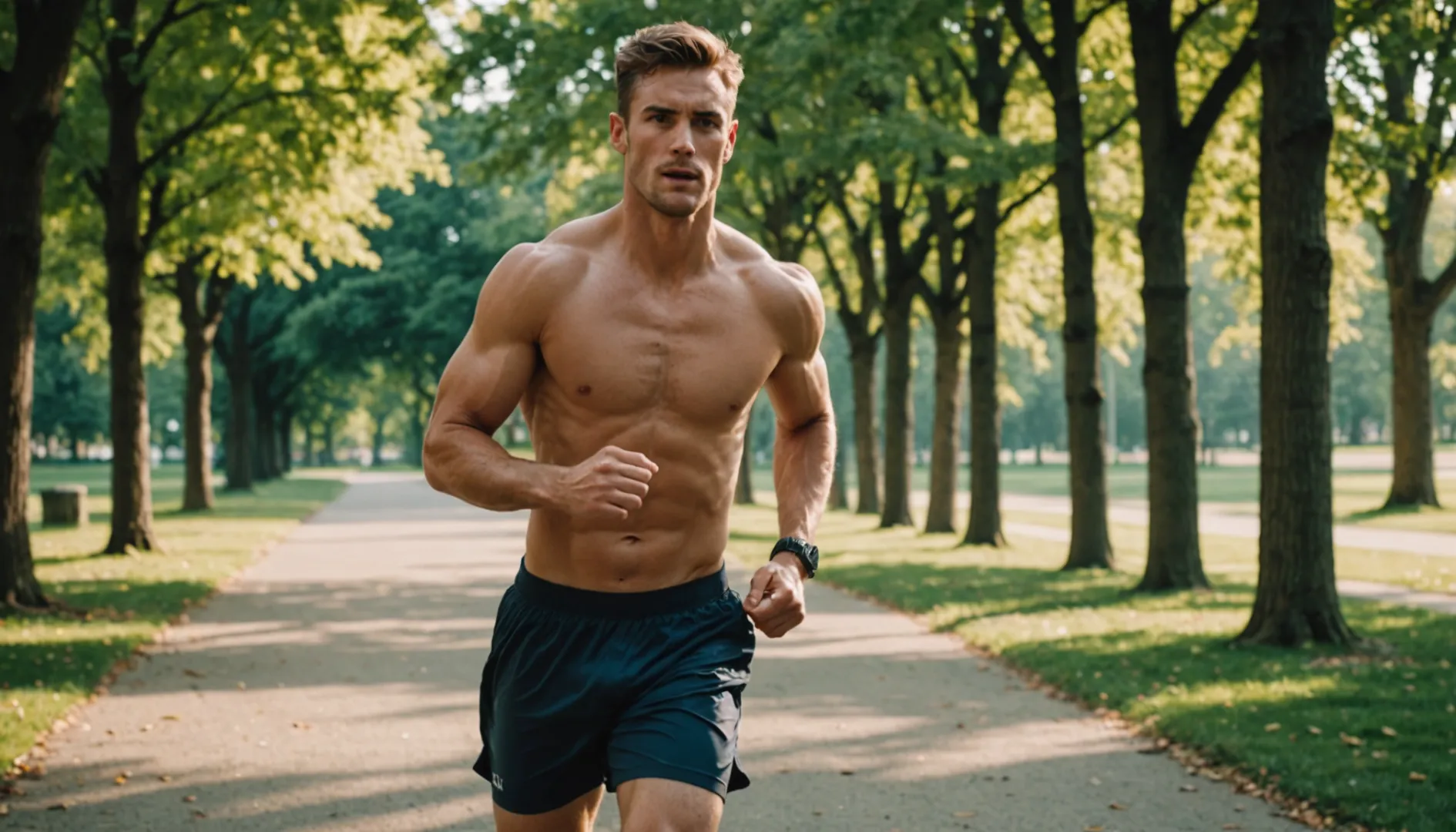 A man wearing boxer briefs while exercising outdoors.