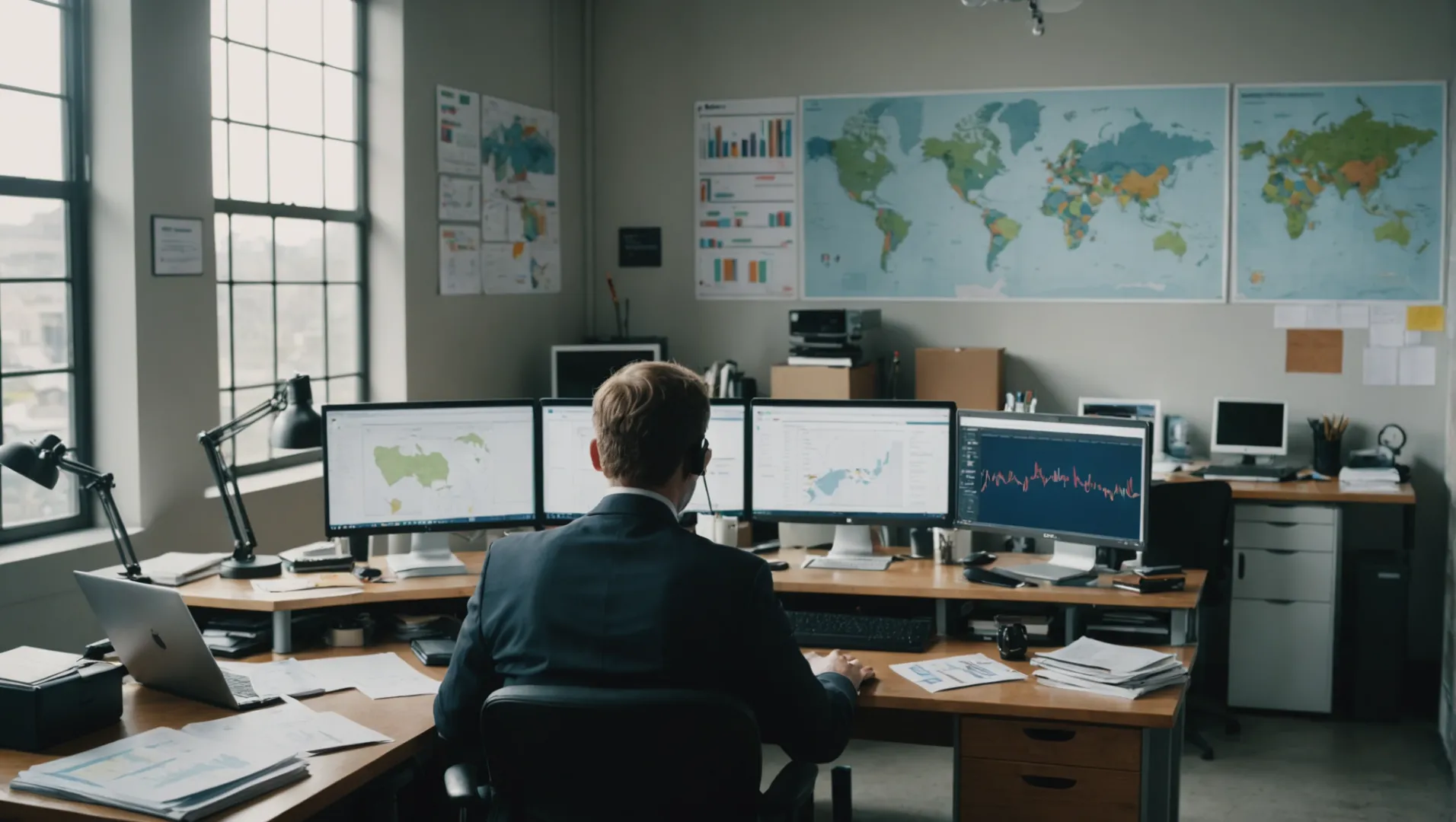 Business professional analyzing manufacturing factors