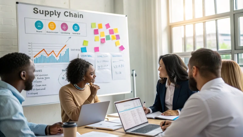 A diverse group of professionals in a meeting room discussing supply chain strategies