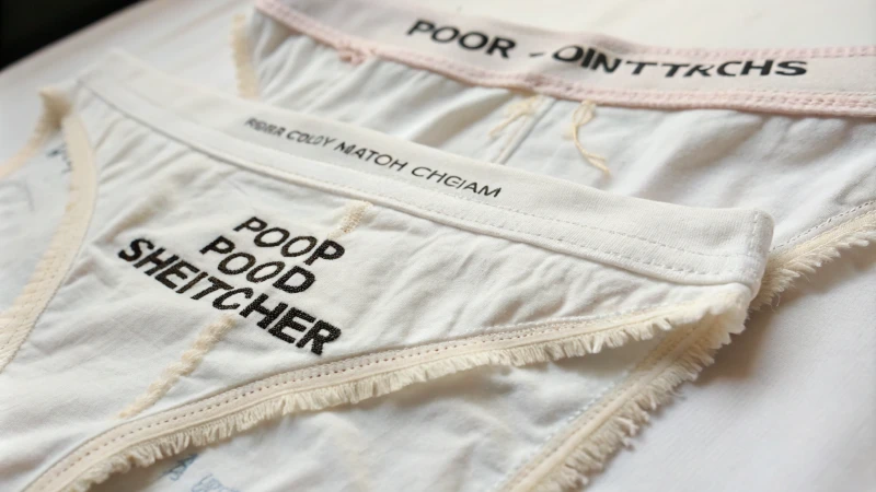 Close-up of counterfeit underwear showing poor stitching and mismatched logo