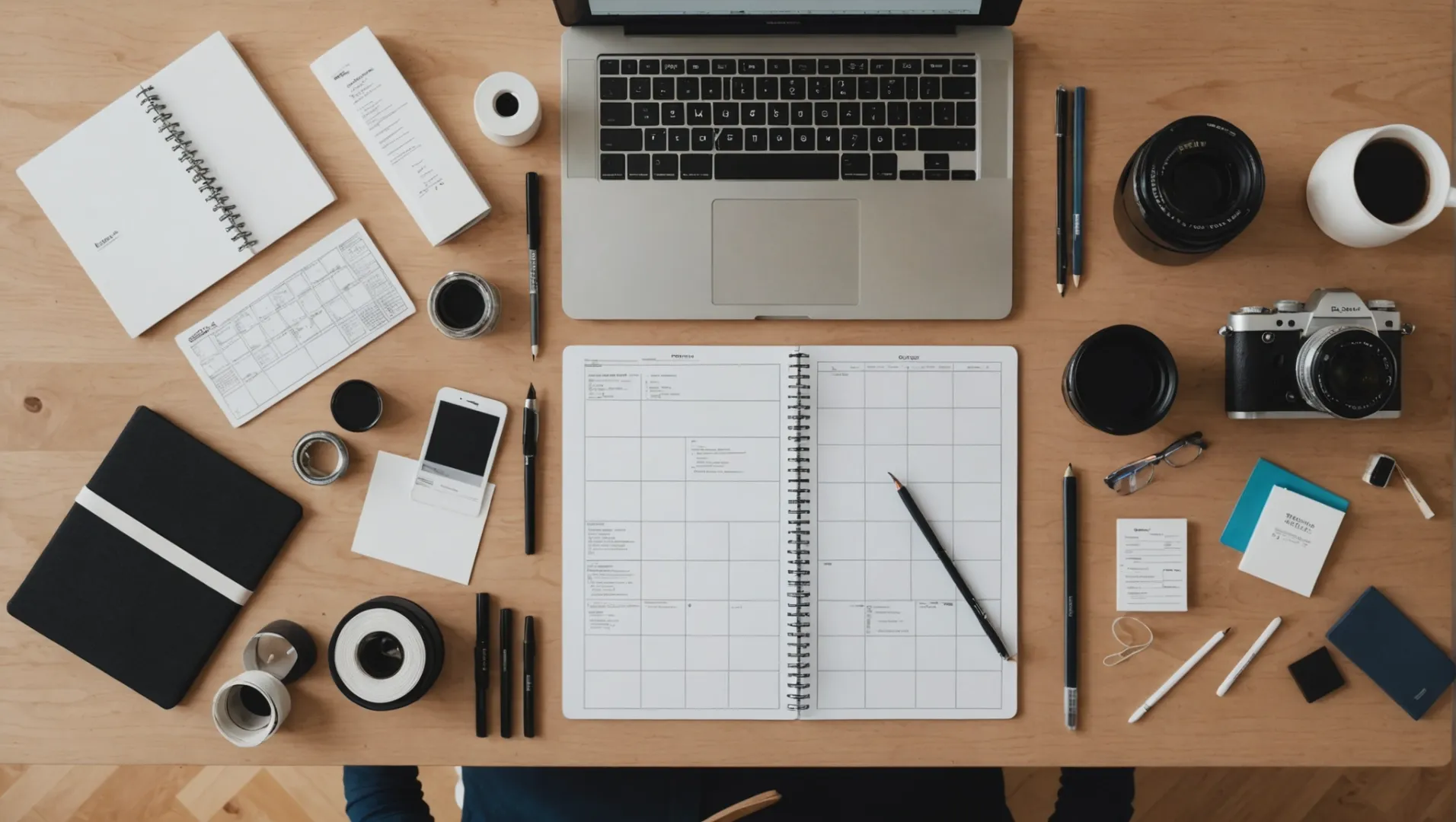 Essential elements of a fashion design package laid out on a table