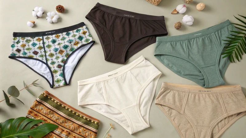 Display of diverse underwear styles with cultural motifs
