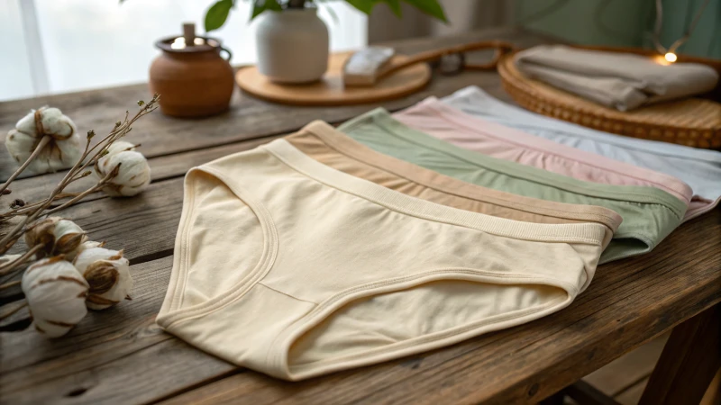 Close-up view of eco-friendly underwear on a wooden table