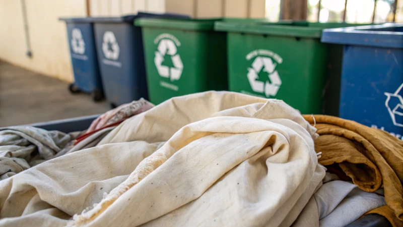 Close-up of contaminated fabric materials for recycling