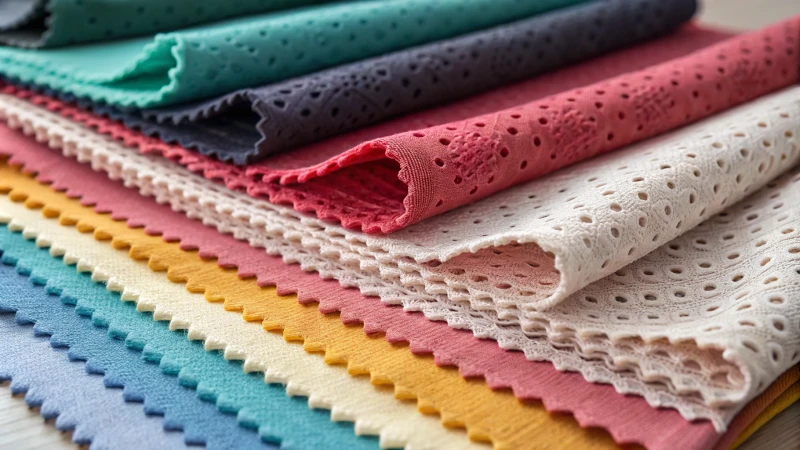 Close-up of various fabric swatches used in underwear manufacturing
