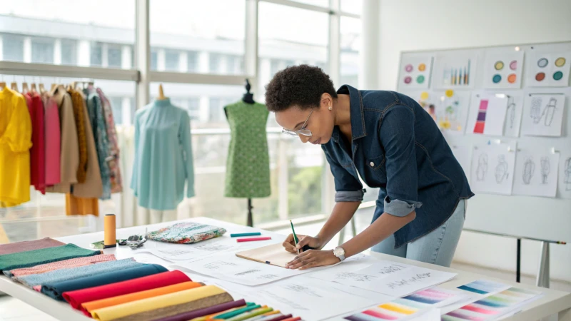 A fashion designer working in a bright studio