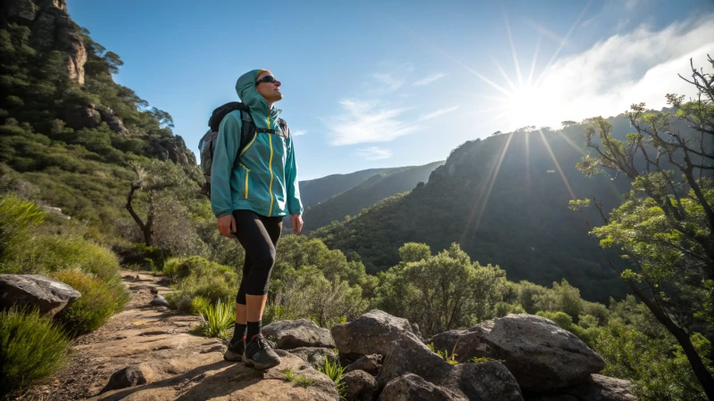 Hiker in quick-drying clothing on a mountain trail