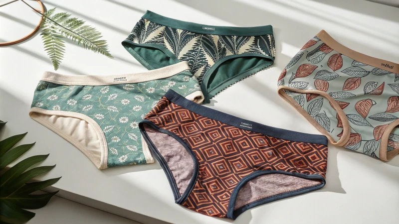 A collection of innovative underwear designs on a modern background