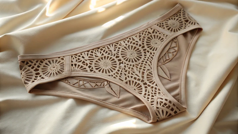 Close-up of laser-cut underwear on textured fabric