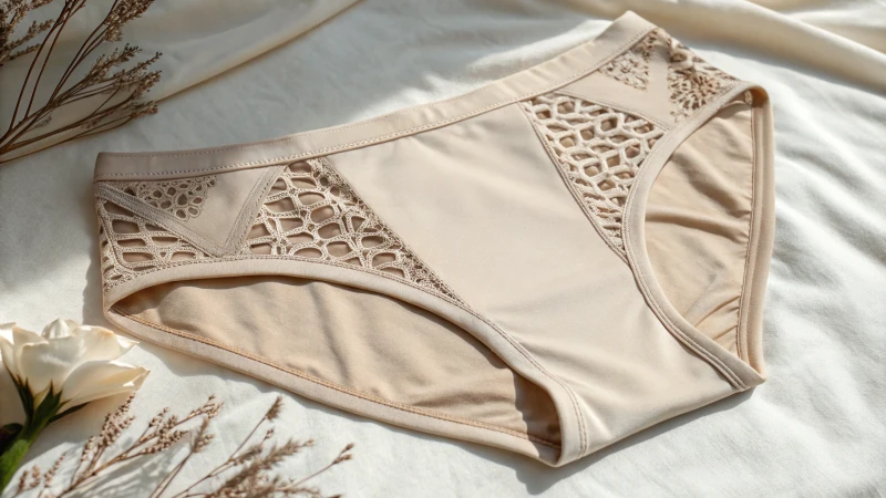 Close-up of laser-cut underwear on textured fabric