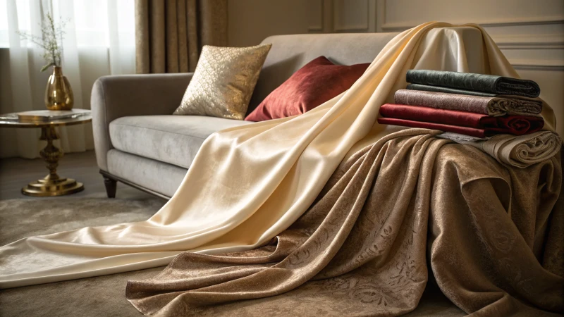 An elegant arrangement of luxurious fabrics in warm lighting.