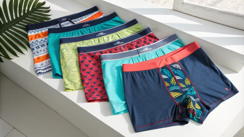 Display of men's underwear in various styles and colors