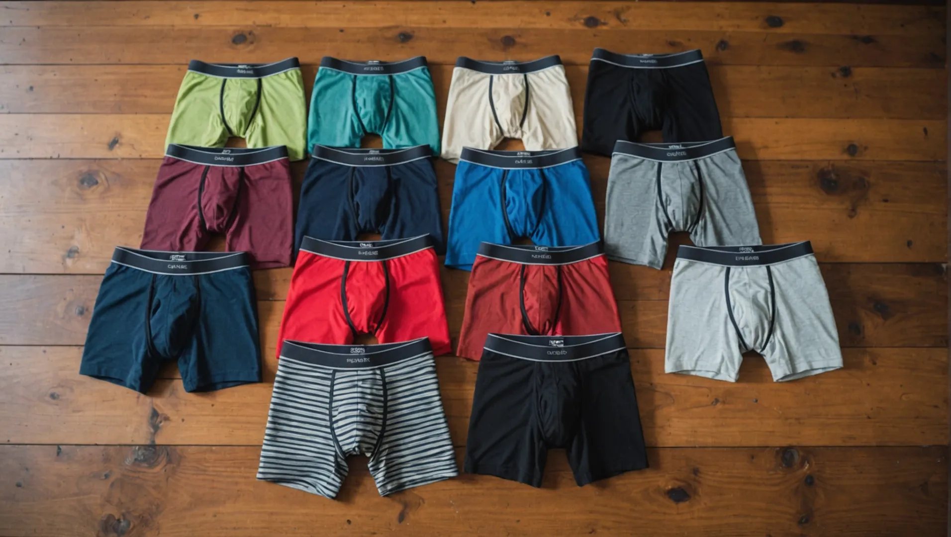 Top Underwear Manufacturers of 2024 Various underwear styles from top manufacturers in 2024 displayed on a wooden table.