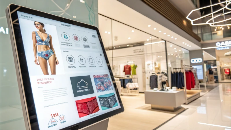 A modern e-commerce website interface displaying stylish underwear with augmented reality features.