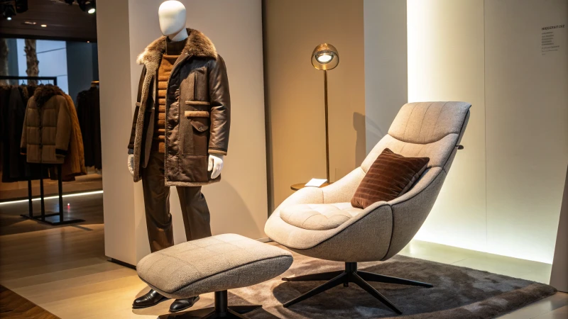 A modern ergonomic chair beside a stylish mannequin