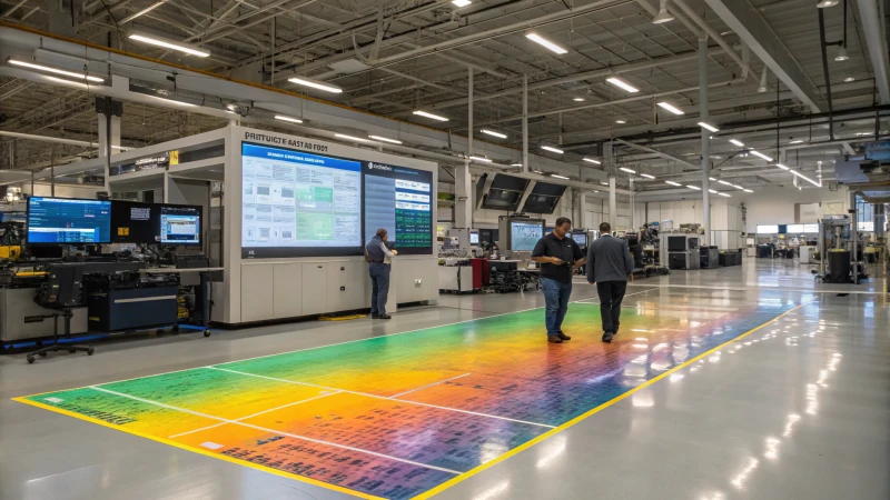 Interior of a modern manufacturing facility with heat mapping technology