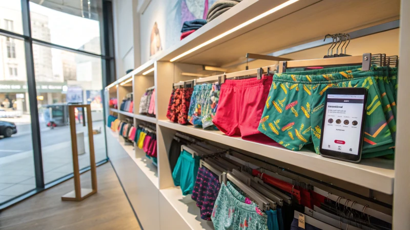 A modern retail display of colorful custom underwear