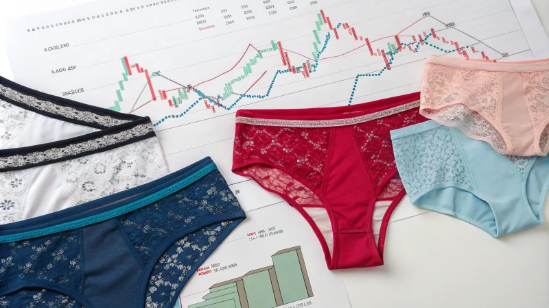 A collage of modern underwear designs with graphs in the background