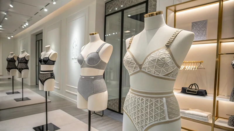 Display of innovative underwear designs on mannequins in a boutique