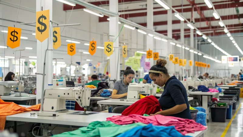 Workers designing underwear in a modern factory