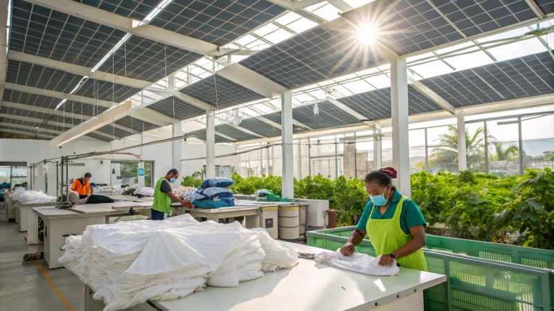 Workers in a sustainable underwear production facility