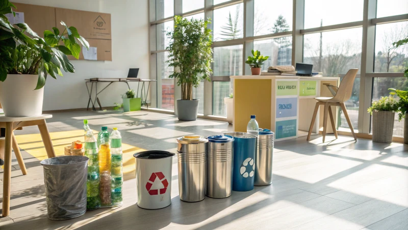 A bright modern workspace showcasing recycled materials