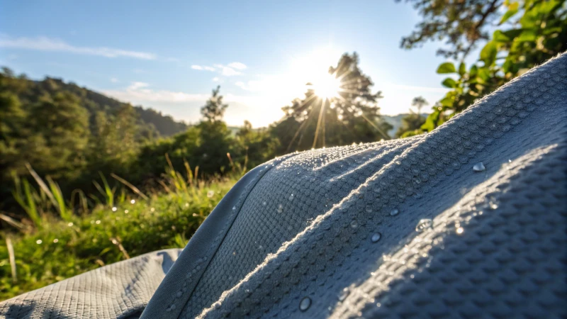 Close-up of moisture-wicking fabric under sunlight