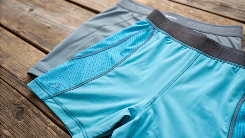 Close-up of moisture-wicking underwear on wooden surface