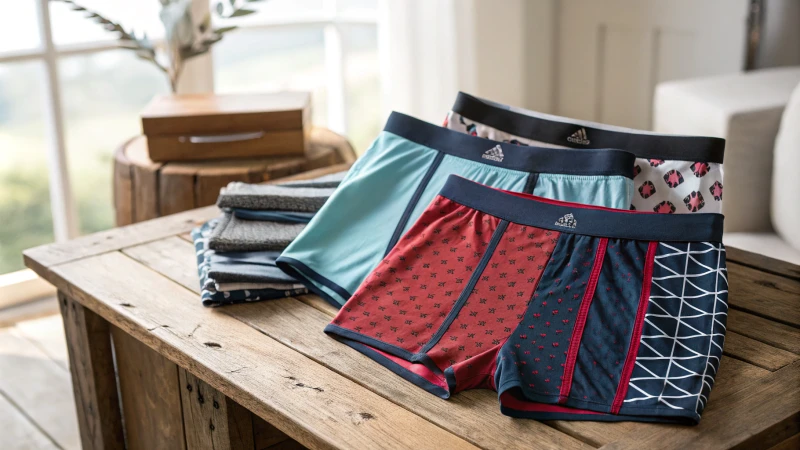 A stylish collection of multifunctional underwear on a rustic wooden table