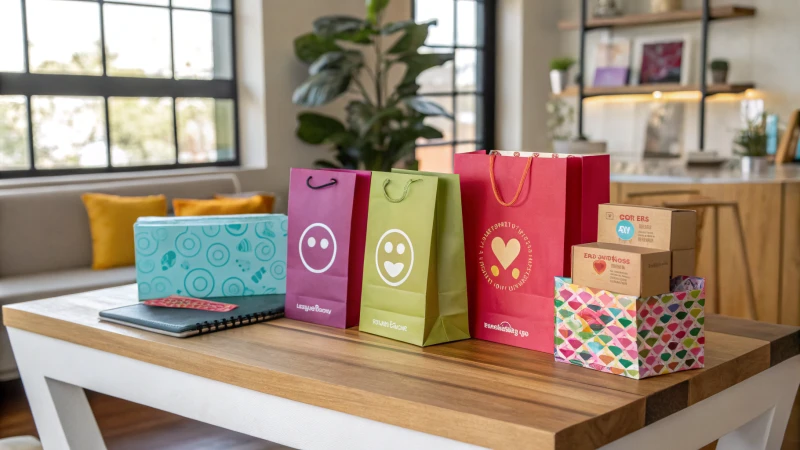 Vibrant personalized packaging solutions on a wooden table