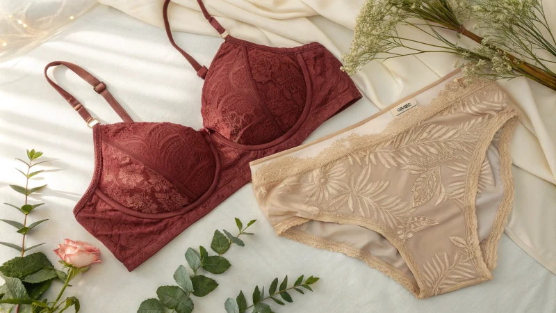 A display of elegant plus-size lingerie made from eco-friendly materials