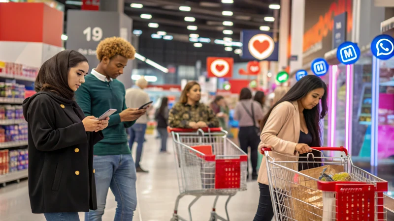 A collage depicting social media and e-commerce impact on consumers.