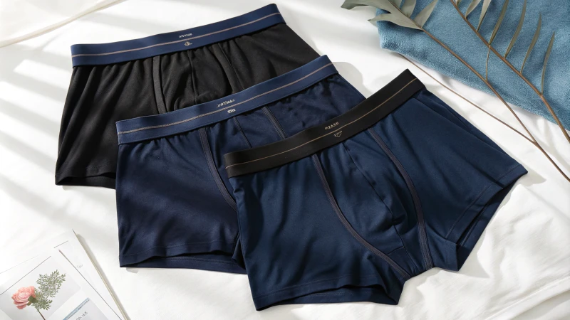 Flat lay of stylish men's underwear in dark colors