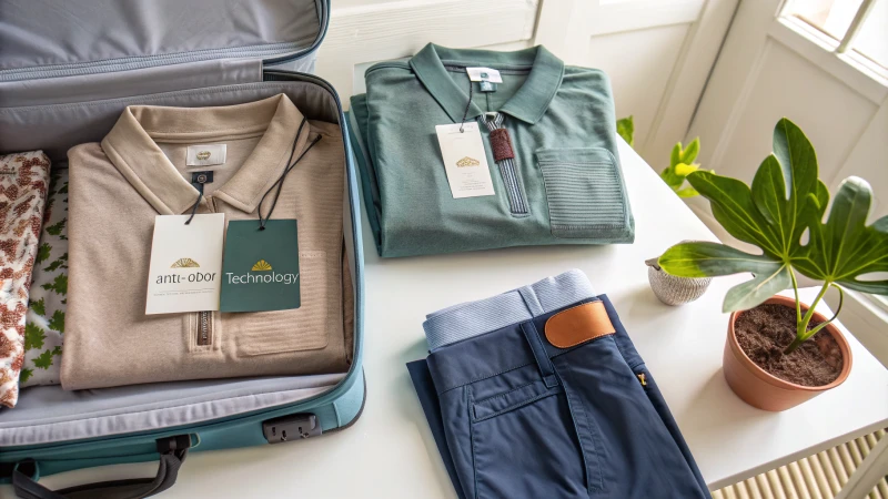 Stylish travel apparel collection arranged on a bright surface