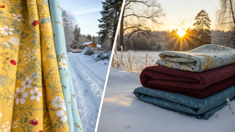 A split image showcasing summer and winter fabrics