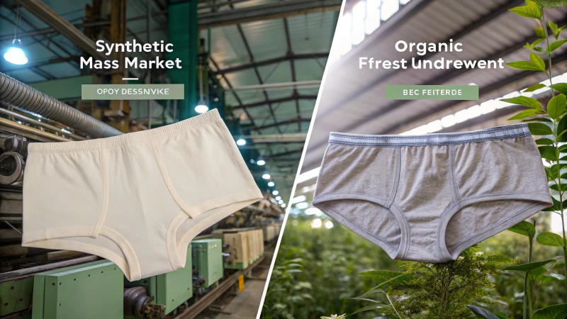 Split image comparing two underwear brands: mass-market vs premium