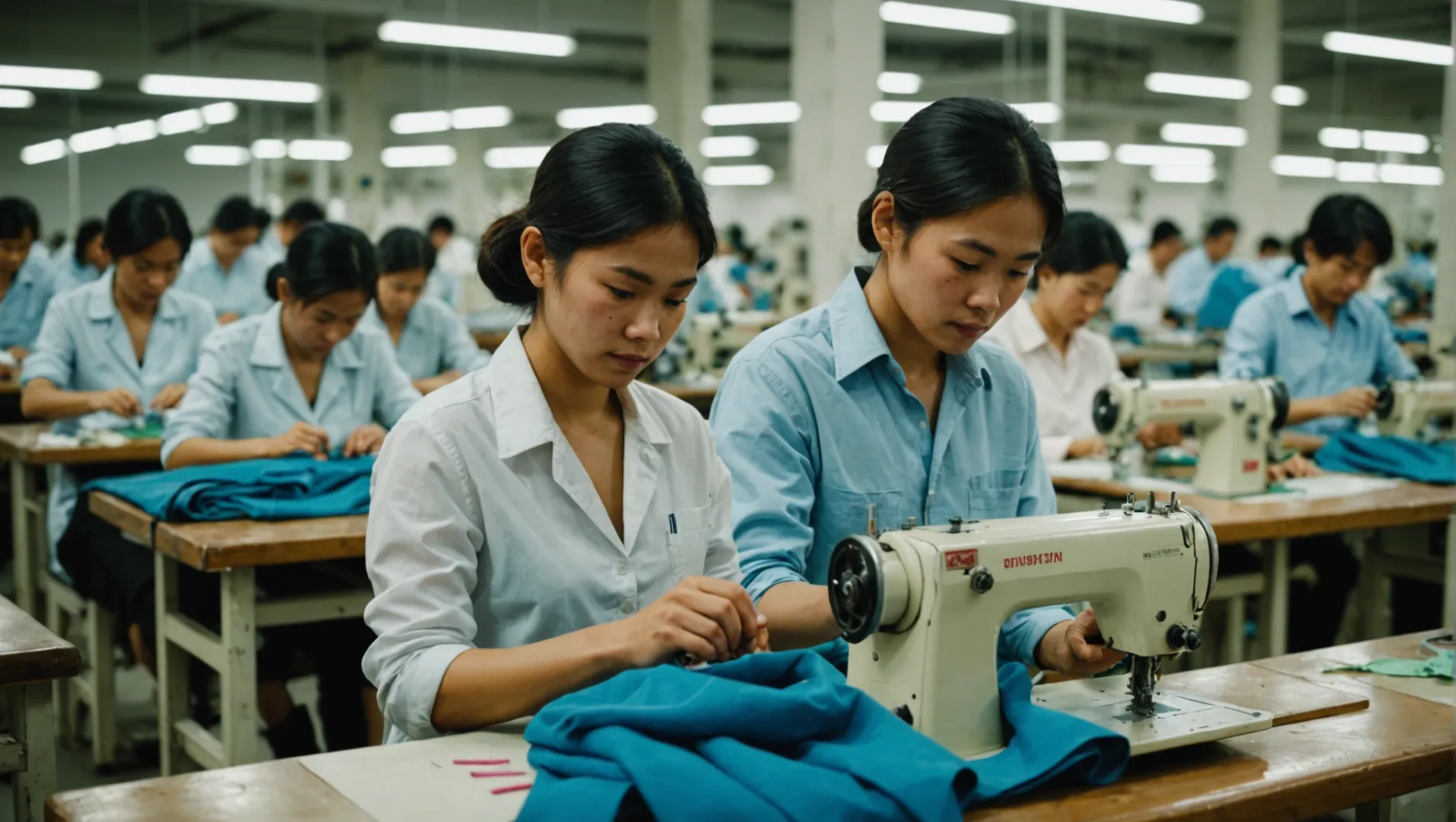 Vietnamese workers in a garment factory producing underwear