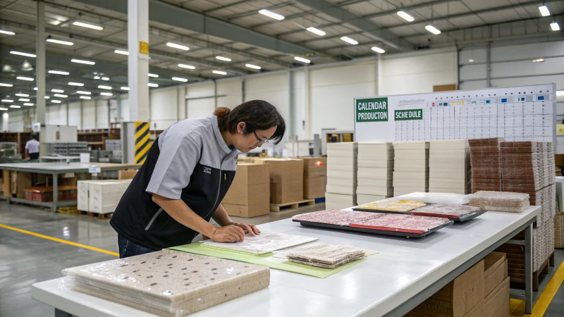 Individual examining raw materials in a warehouse