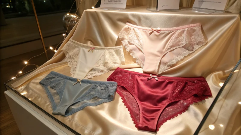 A display of custom-made women's underwear in various styles and colors.