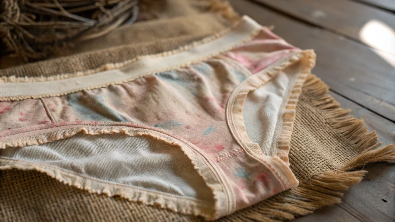Close-up of worn underwear on textured surface