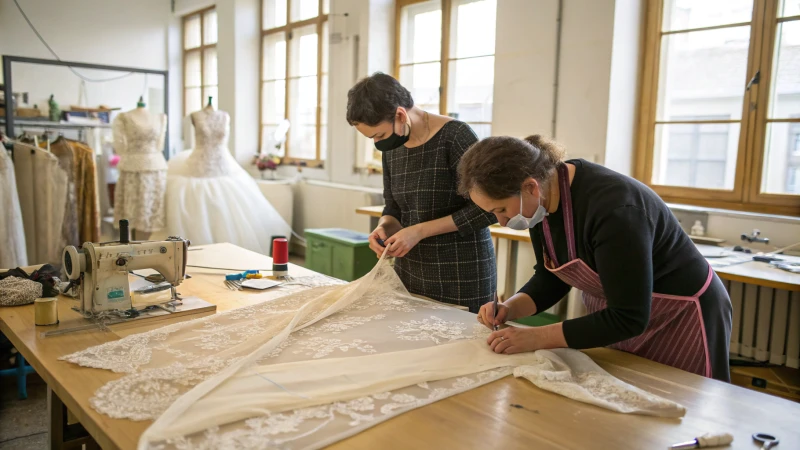 Artisans sewing luxury lingerie in a bright workshop
