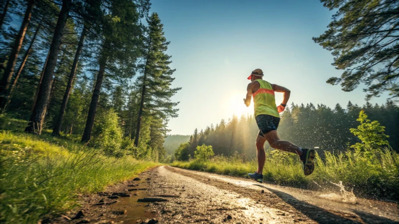 Athlete running on a forest trail