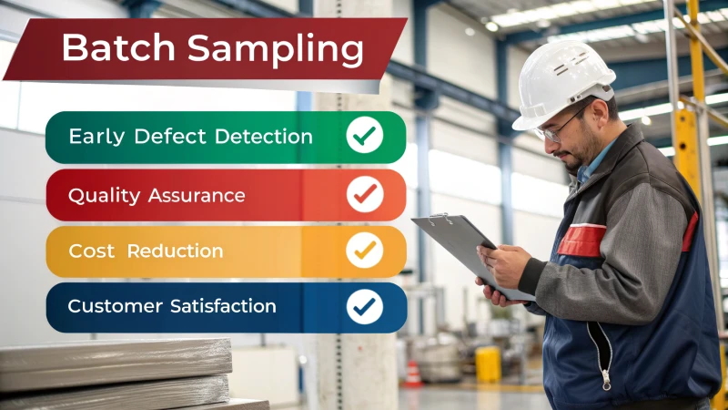 Infographic illustrating benefits of batch sampling in manufacturing