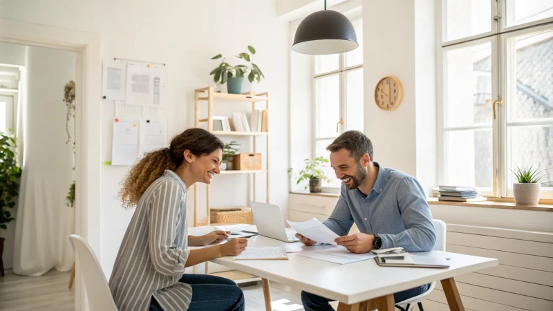 A small business owner discussing with a supplier in a bright office space.