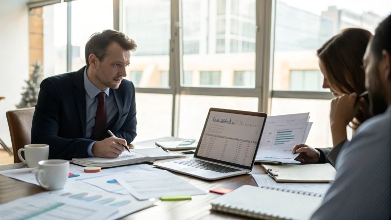 A business professional negotiating at a conference table