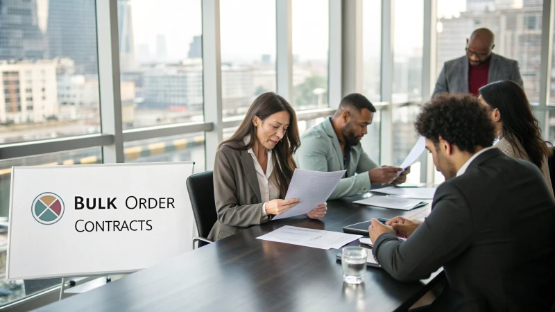 A diverse group of business professionals engaged in discussion around a conference table