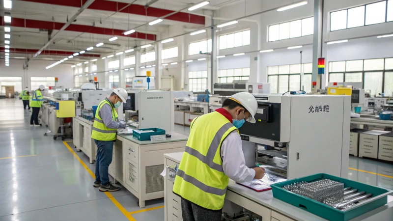 Workers conducting quality control checks in a manufacturing facility