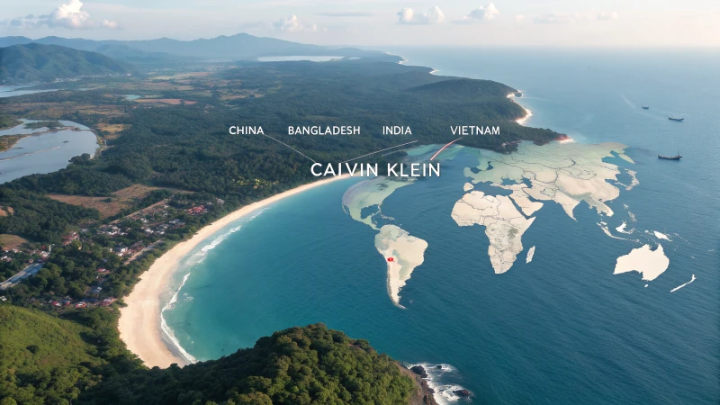 World map highlighting countries producing Calvin Klein clothing